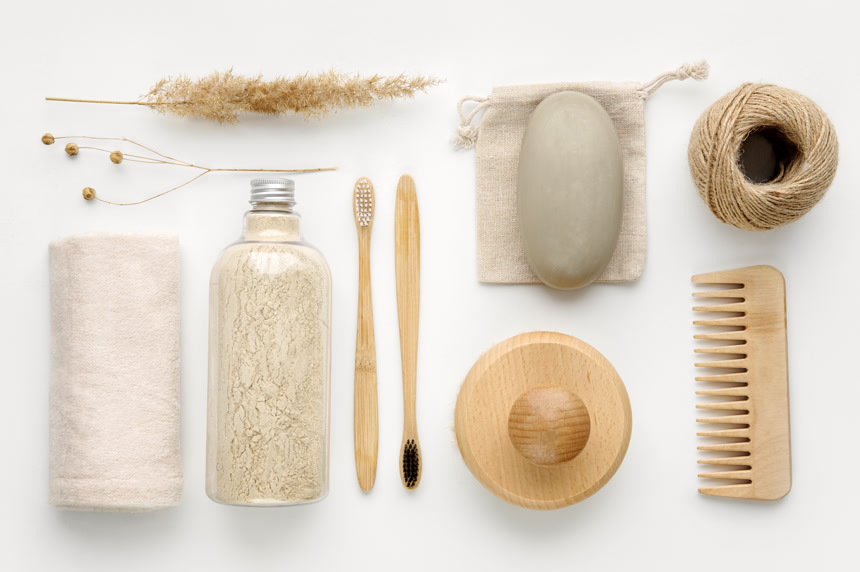 Towel, body scrub, soap, wooden comb, beech toothbrushes, sea bath salt, body brush and other spa objects美容护肤皮肤保养护肤品