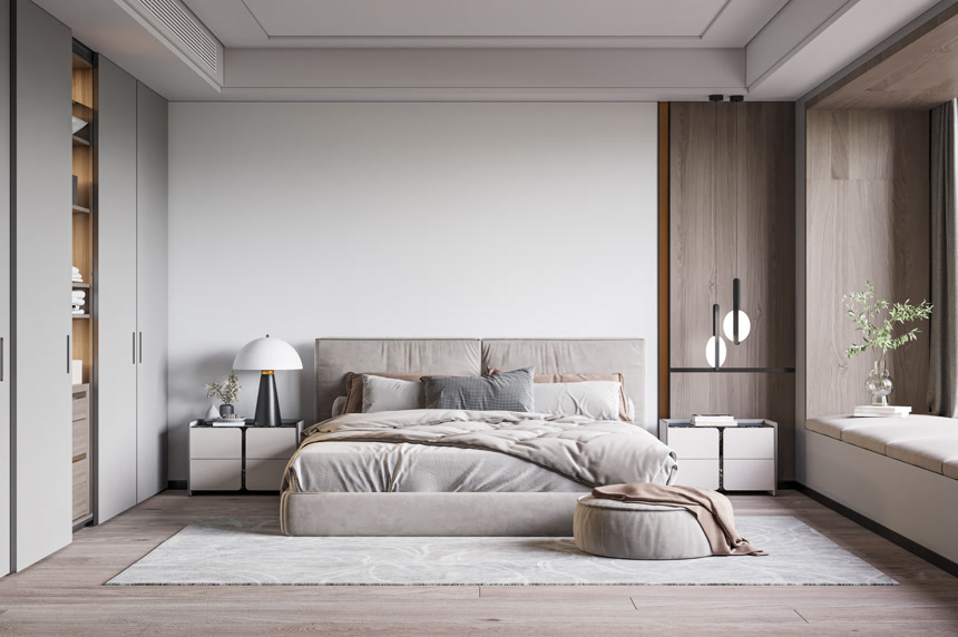 室内卧室墙壁模型3d渲染3d插图室内设计