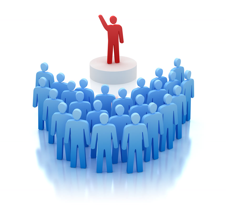 商务小红人站在台上对着职员们演讲商务演讲