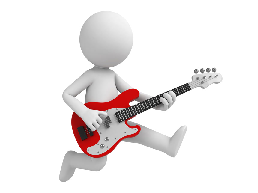 白底图上有趣的3D卡通人与吉他