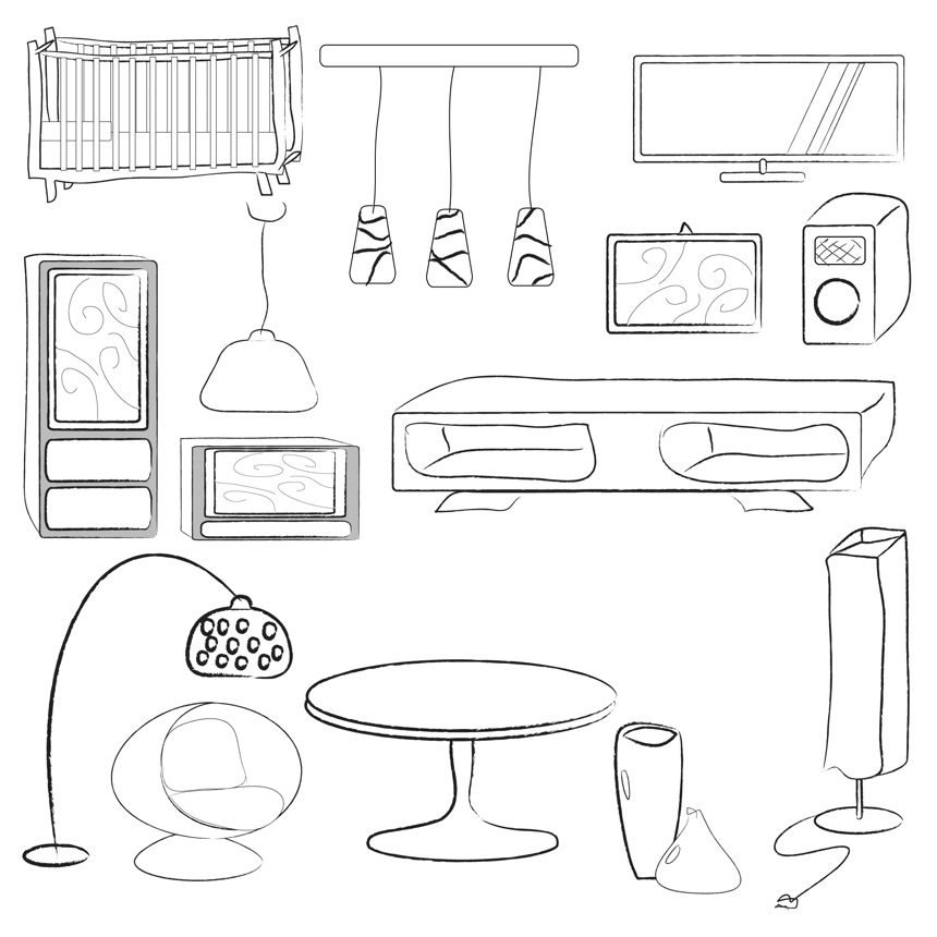 物品简笔画沙发室内房间台灯