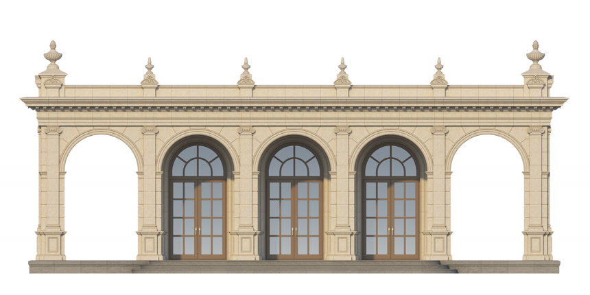 3d 渲染的离子壁柱的经典风格建筑
