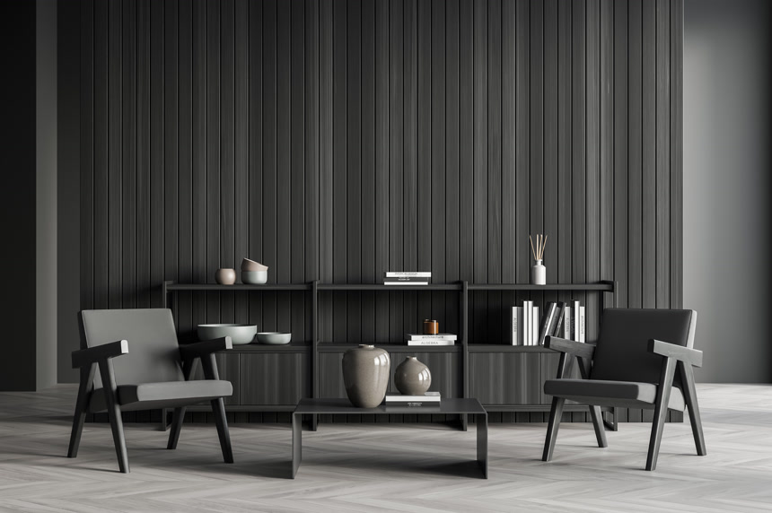 三维渲染3D插图片灰色极简客厅效果图室内设计客厅装修居家生活方式