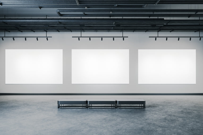 混凝土内墙博物馆和展览概念3D渲染