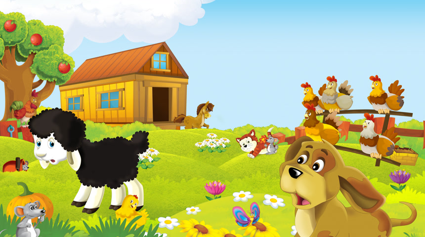 农场有农场动物的卡通田园风光