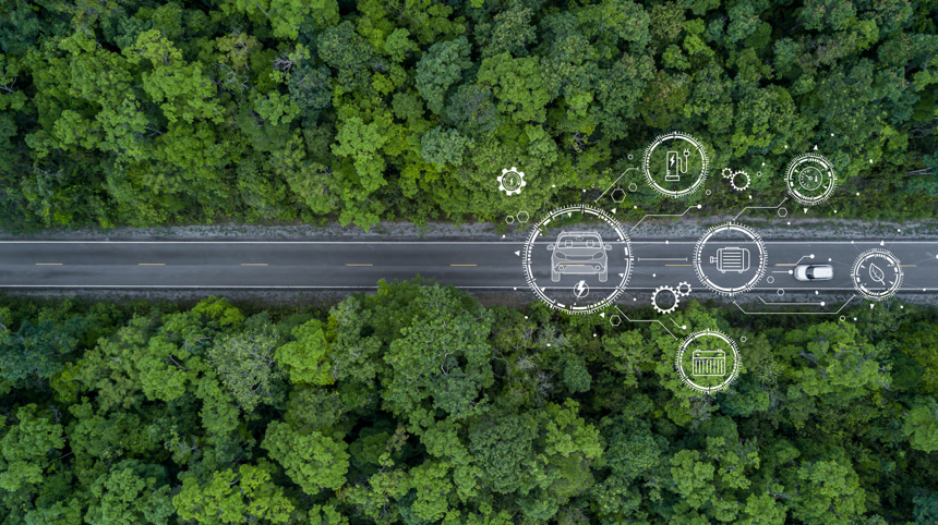 电动汽车穿越森林电动汽车发电保护环境生态系统生态健康环境之行