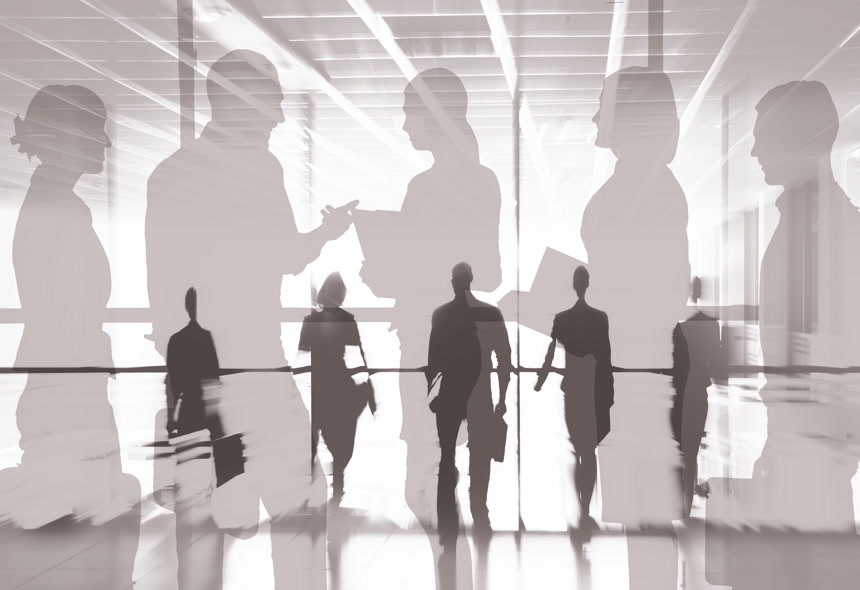 商务人士在办公室的剪影拼接场景