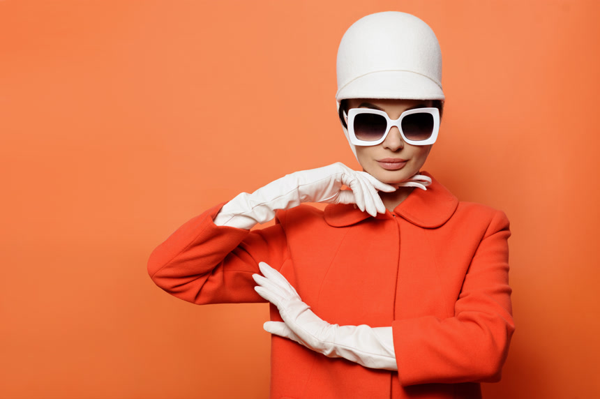 在60年代的经典形象的女孩潮流模特