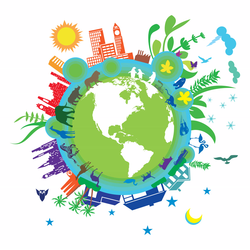 卡通绿色生态能源地球白底图