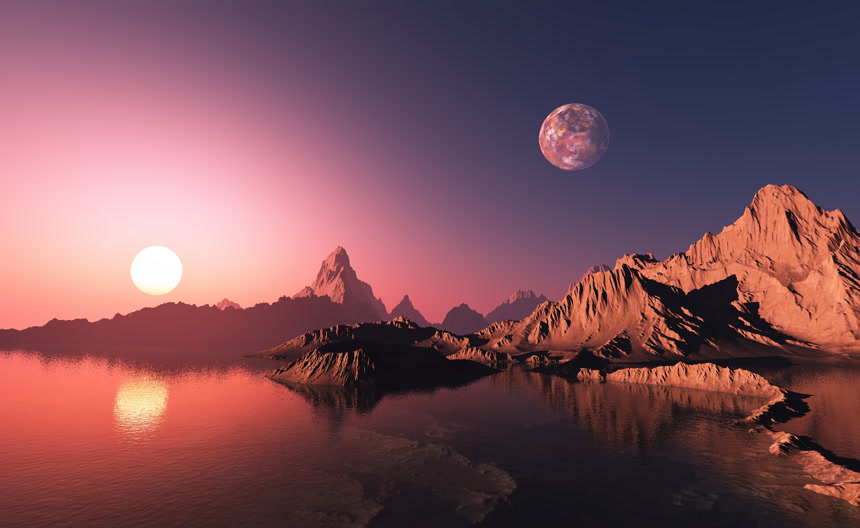 外太空星球日落时分的生存环境