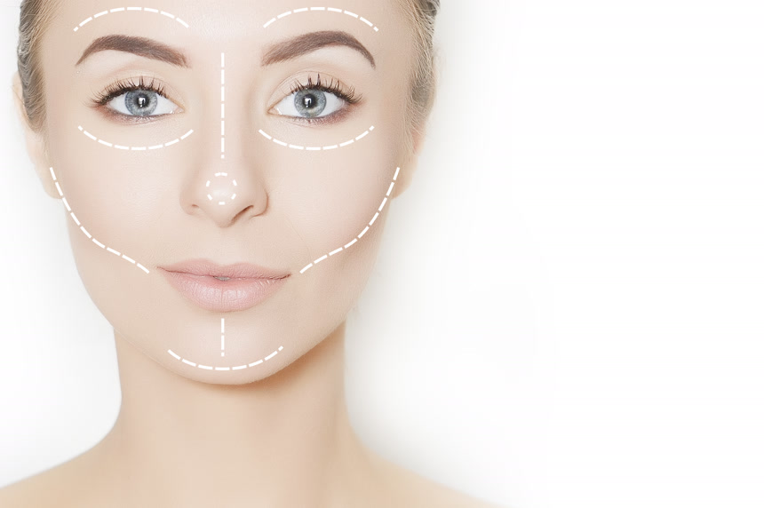 白底图欧美女性护肤模特脸部美容线