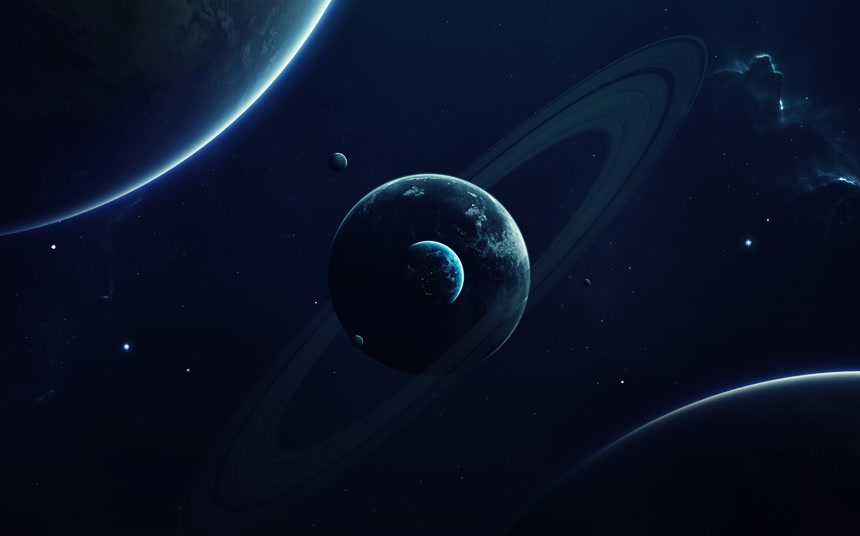 行星、恒星和星系在无尽的宇宙元素   探索未知世界 航空技术概念