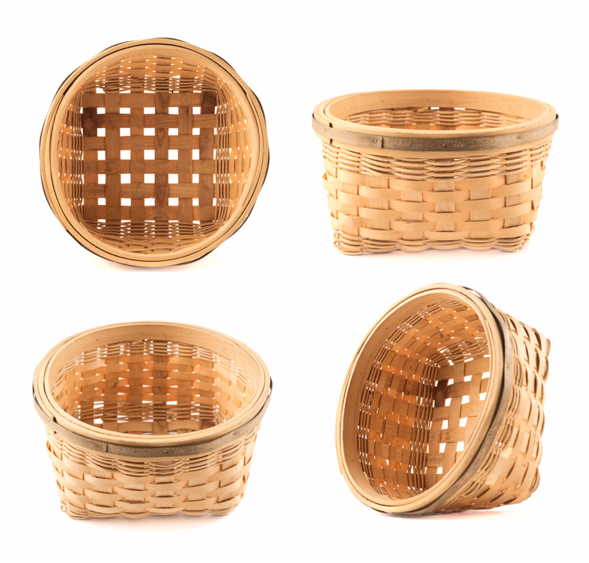 竹条编制的篮子模型白底图产品设计
