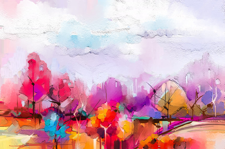 半抽象树田野草地.抽象景观自然当代艺术背景