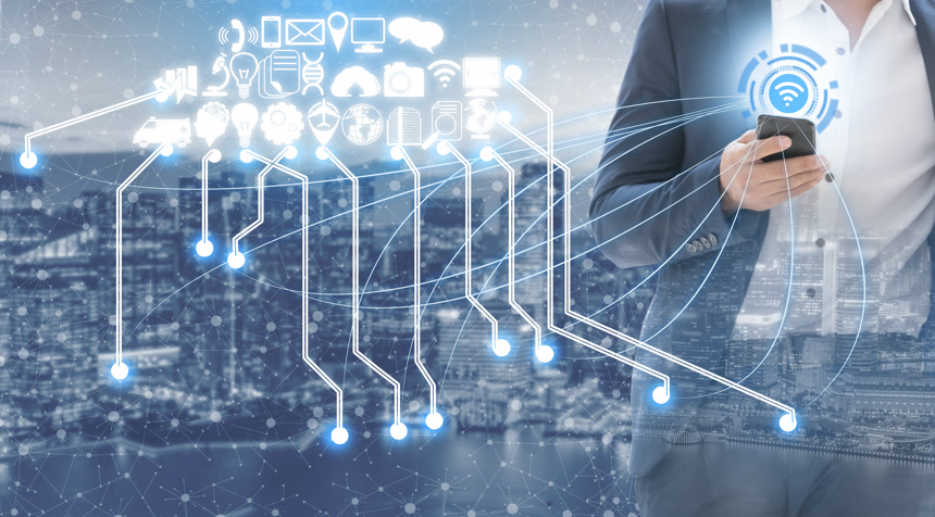 智能城市无线通信网络  具有图形显示物联网和信息通信技术 在背景下对现代城市建筑的概念