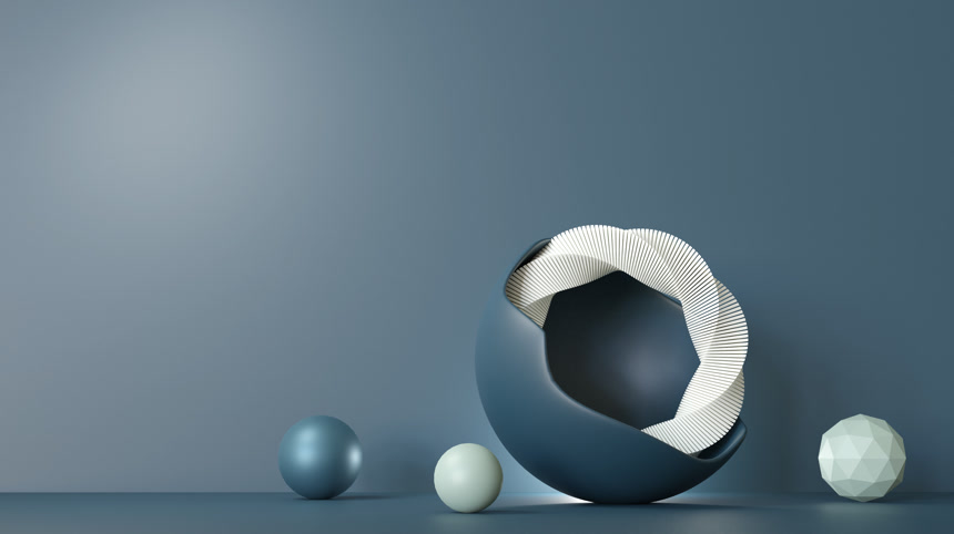 3D渲染抽象极小物体中性蓝色背景