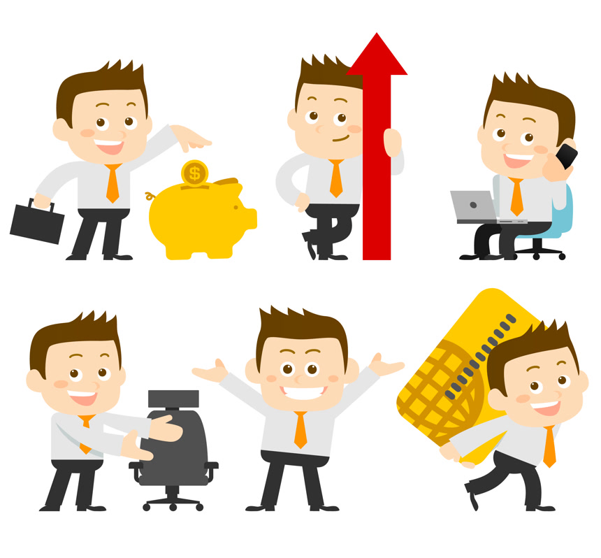 高级白领商务办公卡通人物合集金融投资白底图