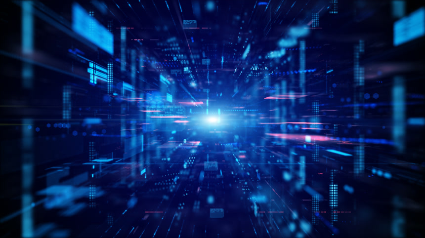 蓝色数字网络空间和数字数据网络连接的概念未来技术数字抽象背景