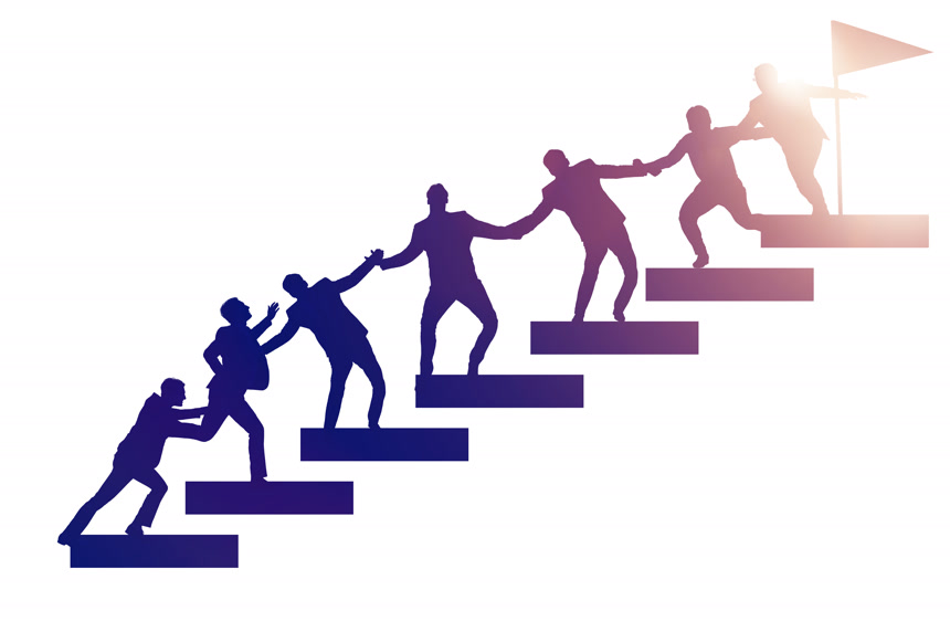 企业中的见习和支助概念商务合作 