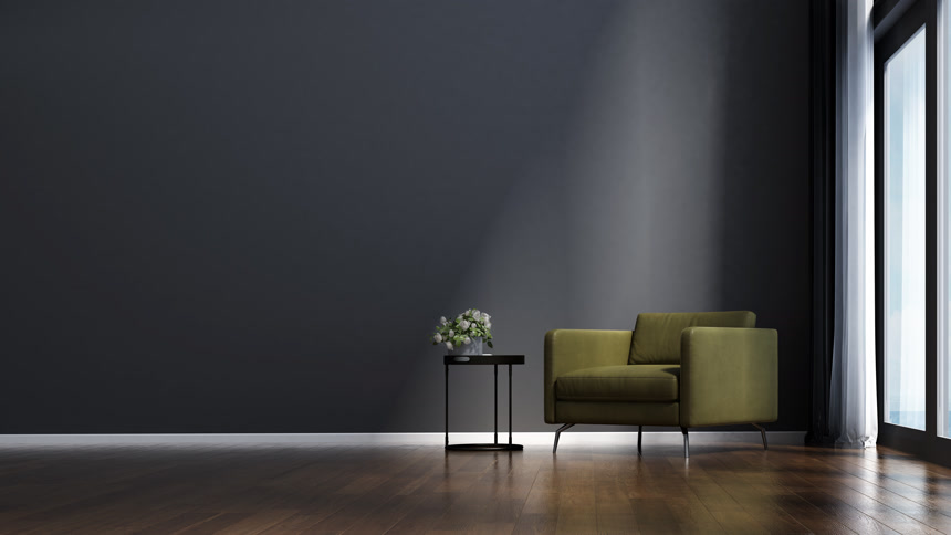 客厅室内设计与黑色混凝土墙体背景图生活方式