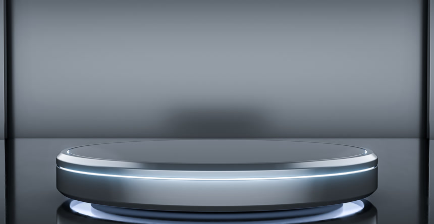 空白圆筒产品架和银质背景.未来主义的基座与光一起展示。3d渲染.