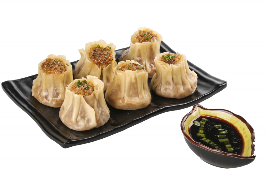 白底上的糯米烧麦