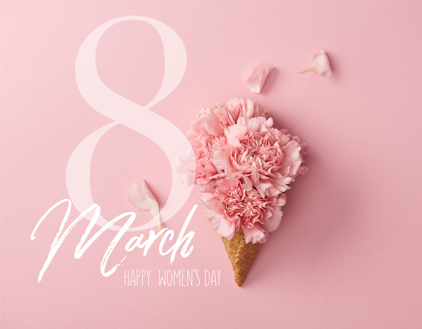 粉红色康乃馨花与数字8女神节宣传