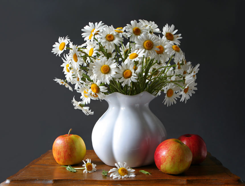 桌子上的一瓶白色菊花插花小清新