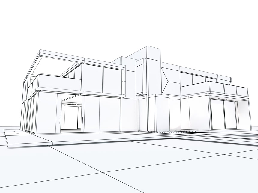 一座房屋别墅的施工图纸装修设计图纸素描