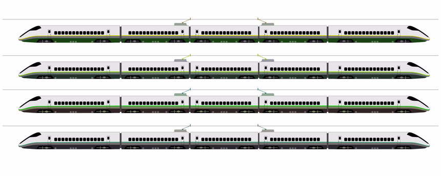 四辆新干线子弹列车模型白底图交通设备