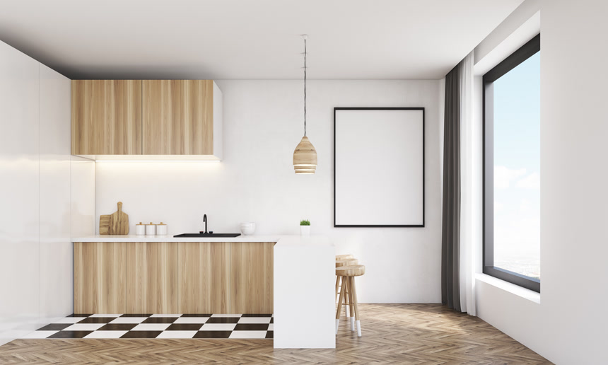 现代厨房和木艺灯原木风格装修