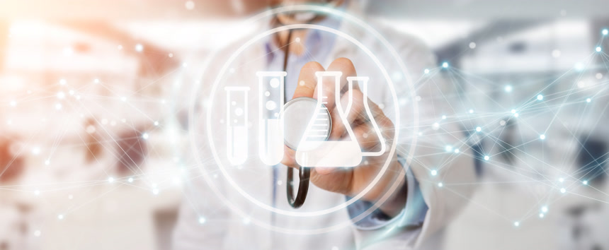 医生持有数字分析结果图标3d 渲染数字科技 医疗科技