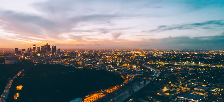 日落时的美国加利福尼亚州人文建筑景观