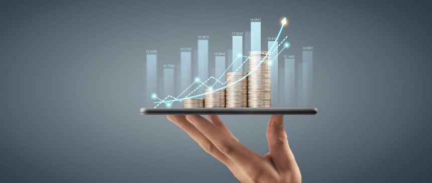 创意托盘中的上升货币股市交易商务经济