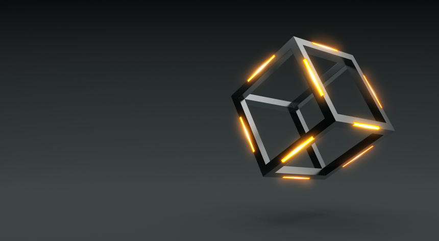 黑暗背景下的发光放块- 3D渲染素材