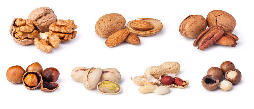 白底图上各种坚果零食店宣传