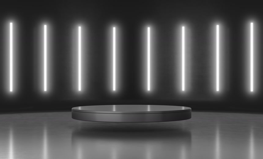 带垂直发光灯的圆形基座平台产品展示3D渲染设计