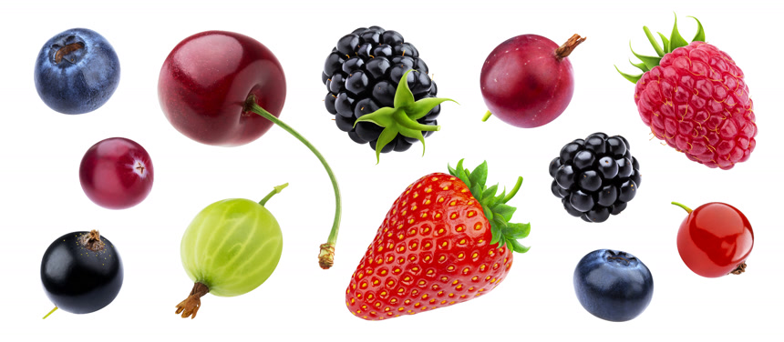在白色背景上隔离的浆果集合，餐饮蔬果水果浆果