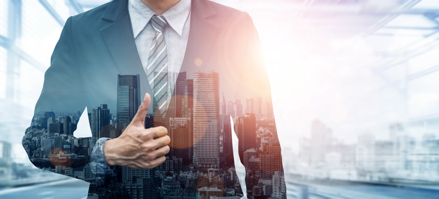 商务人士点赞双重曝光图像商务人像素材