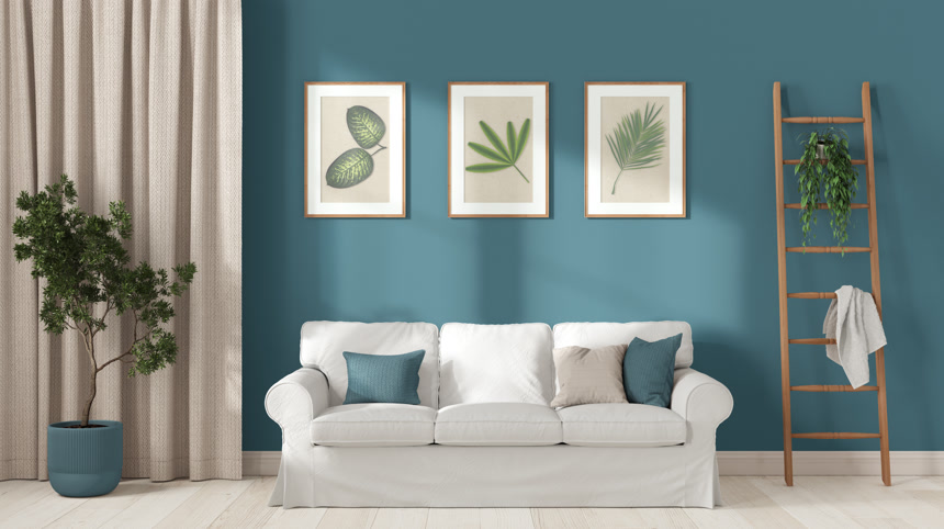 斯堪的纳维亚客厅枕头窗帘盆栽织物沙发现代室内设计