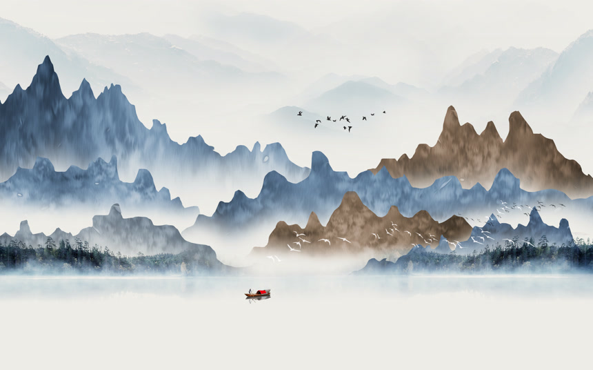 中国风水墨山水画插画背景