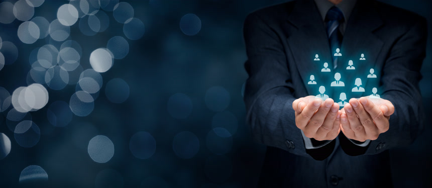 领导者 (CEO) 代表团队人力资源商人和工作人员关爱员工理念