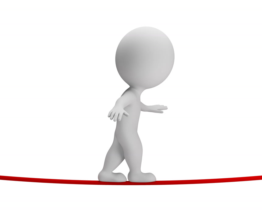 白色背景上的3d小人在走绳子素材