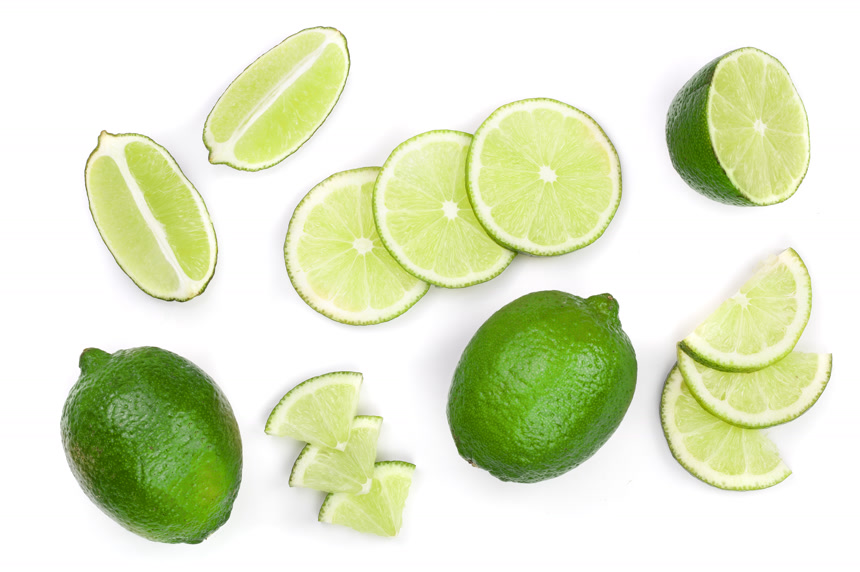 青柠片、青柠果顶部视图   水果店宣传图