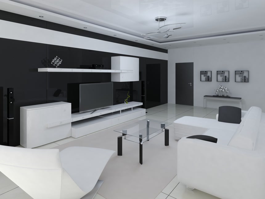 现代客厅灯光黑白灰色调