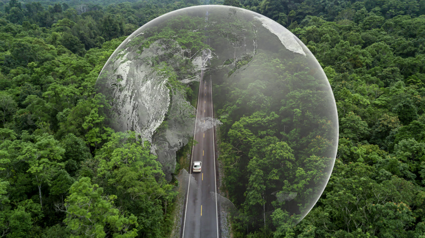 电动汽车穿越森林电动汽车发电保护环境，自然能源技术可持续发展目标绿色能源生态系统生态健康环境之行