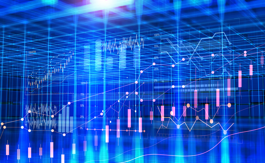 网络空间的业务数据分析发展动态图表和图表3D关于未来主义