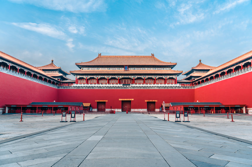 中国北京市紫禁城皇宫子午门地标建筑