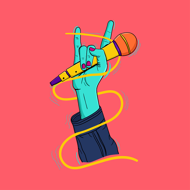 手拿麦克风的插图,手拿麦克风的手绘