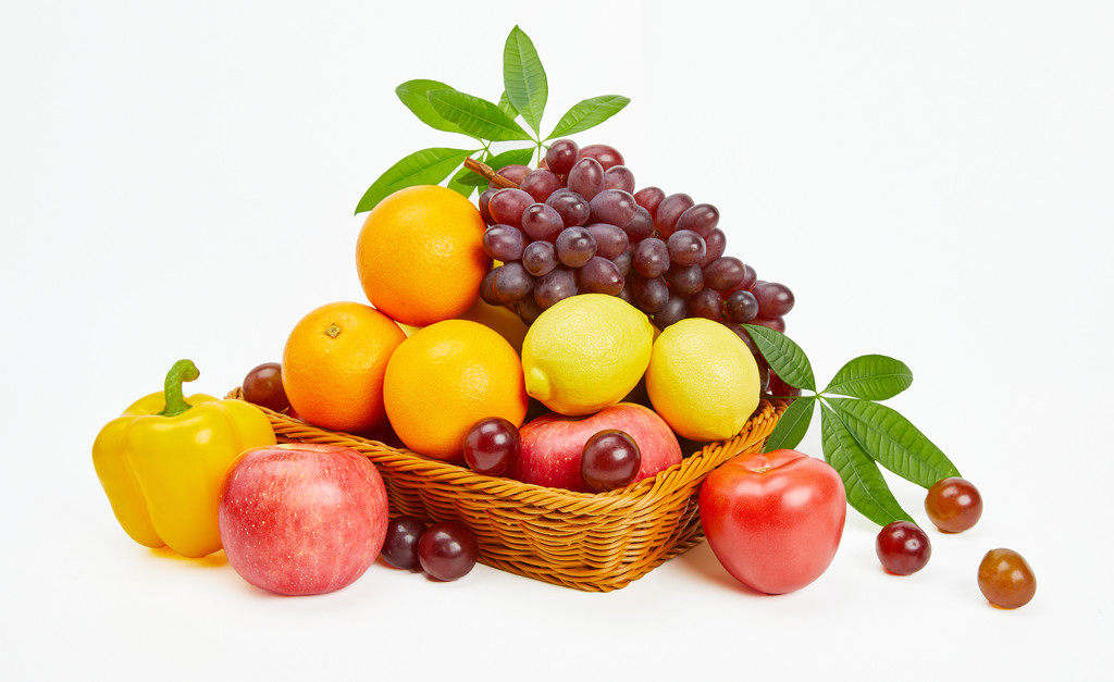 白底丰富水果果蔬背景图片